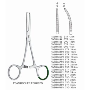 Pean Kocher Forceps Straight & Curved Hemostatic Forceps 13–35cm