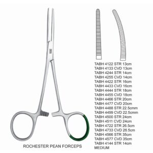 Rochester Pean Forceps Straight & Curved Hemostatic Forceps 13–35cm