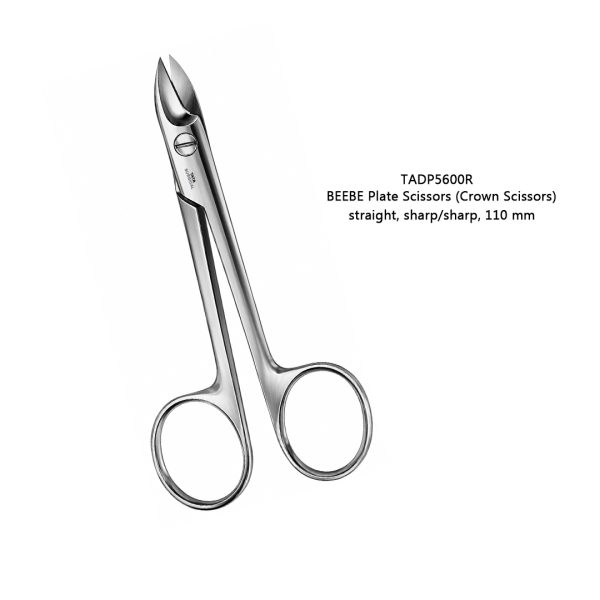 Beebe Plate Scissors (Crown Scissors), straight, sharp/sharp, 110 mm