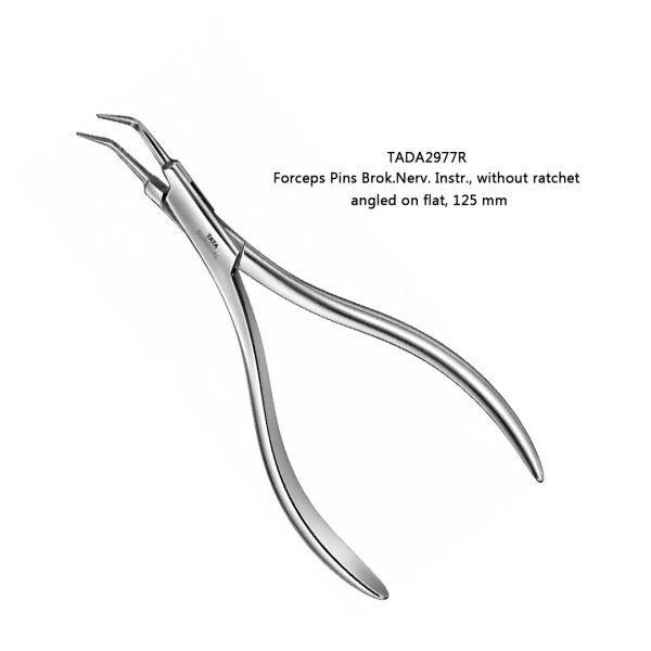 Broken Nerve Instrument Pin Forceps, without ratchet, angled on flat, 125 mm