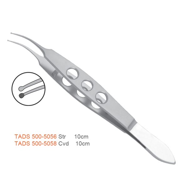 Buratto LASIK Flap Forceps, Disc-Shaped Serrated Jaws, 10 cm