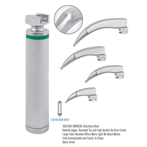 Reusable Macintosh Laryngoscope Set, Large fiber bundle