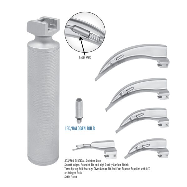 Reusable Macintosh Laryngoscope Set, Conventional, LED or halogen bulb