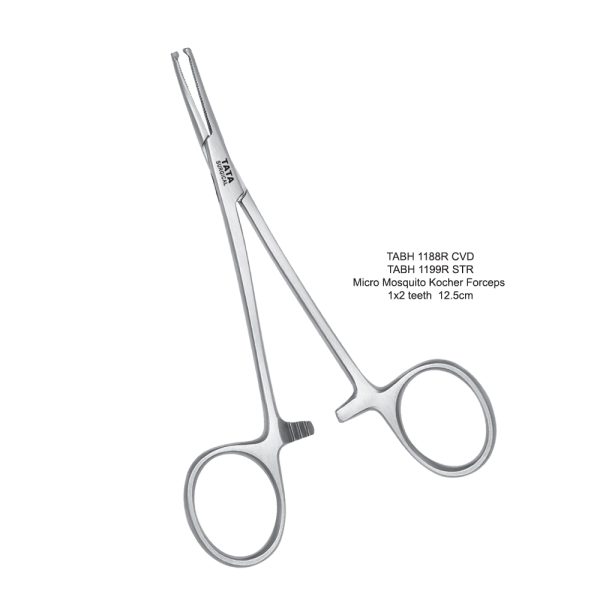 Micro Mosquito Kocher Forceps, 1x2 Teeth, 12.5 cm