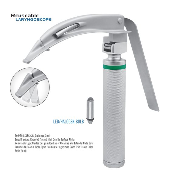 Reusable Fiber Optic Laryngoscope, 4 mm Removable Light Guide