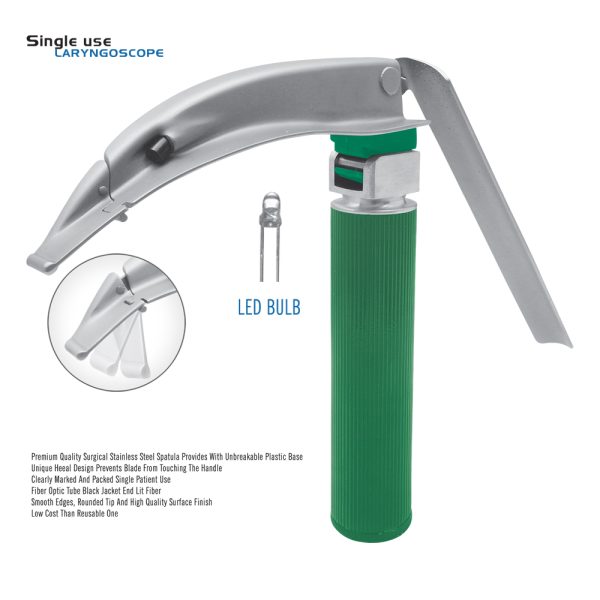 Single Use Laryngoscope, Green Handle, LED