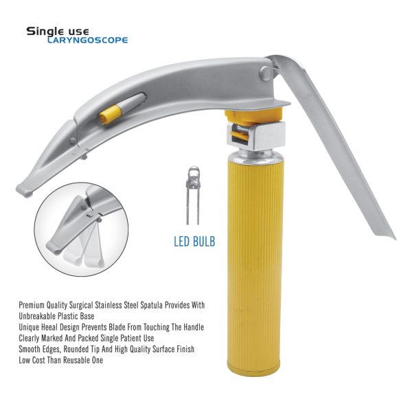 Single Use Laryngoscope, Yellow Handle, LED