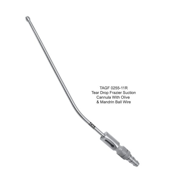Tear Drop Frazier Suction Cannula with Olive and Mandrin Ball Wire
