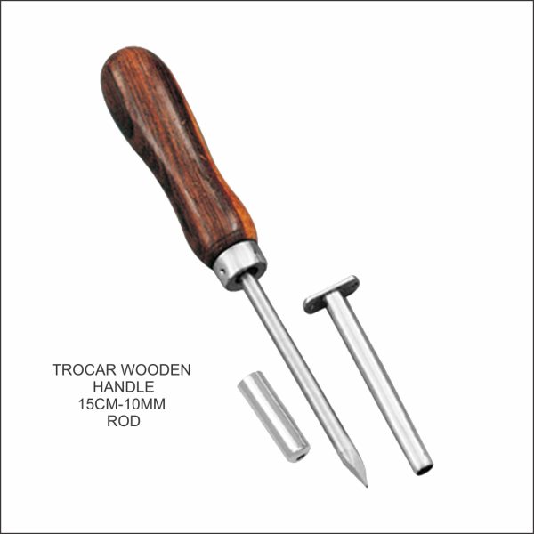 Trocar with Wooden Handle, 15 cm, 10 mm Rod